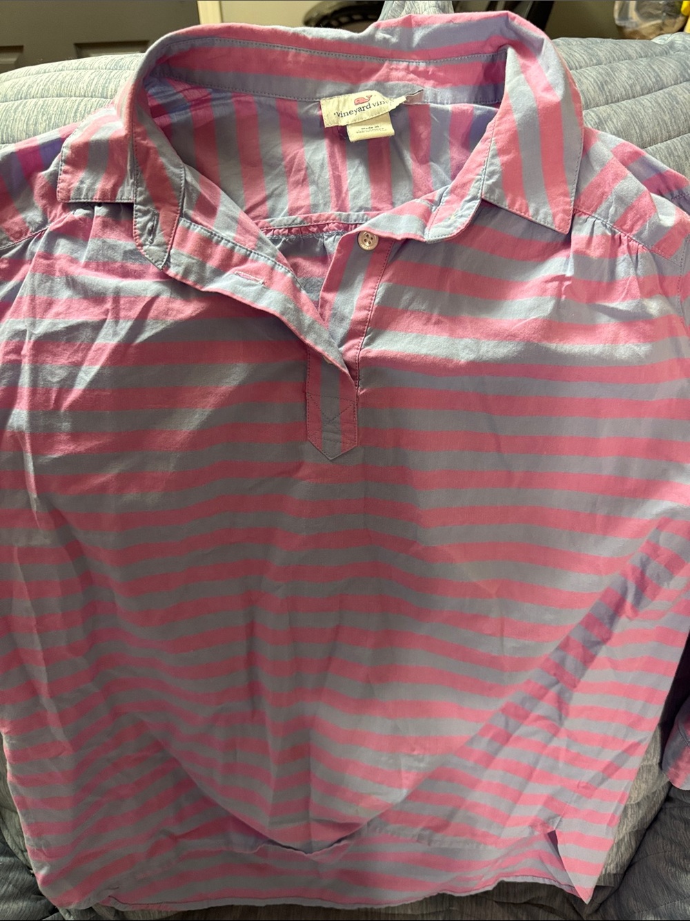 Vineyard Vines Pink and Light Blue Striped Rugby Shirt